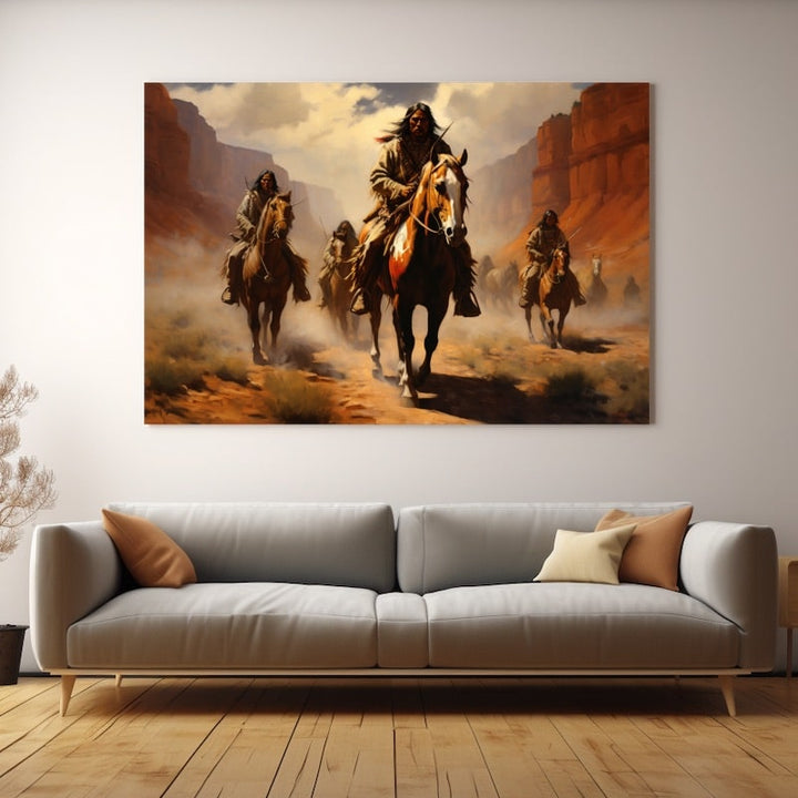 Peinture Chevaux Indiens, art mural décoration nature