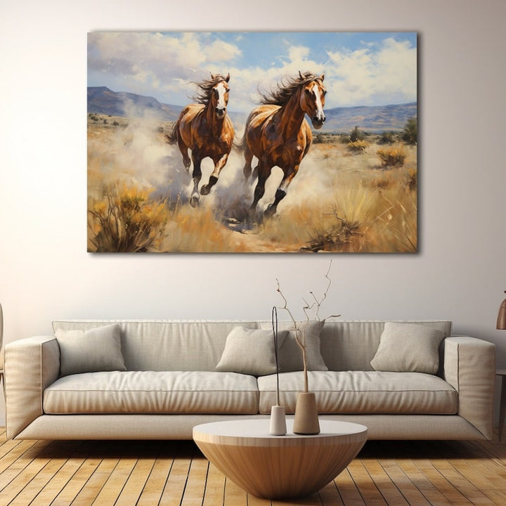 Peinture Chevaux Sauvages, art mural décoration nature