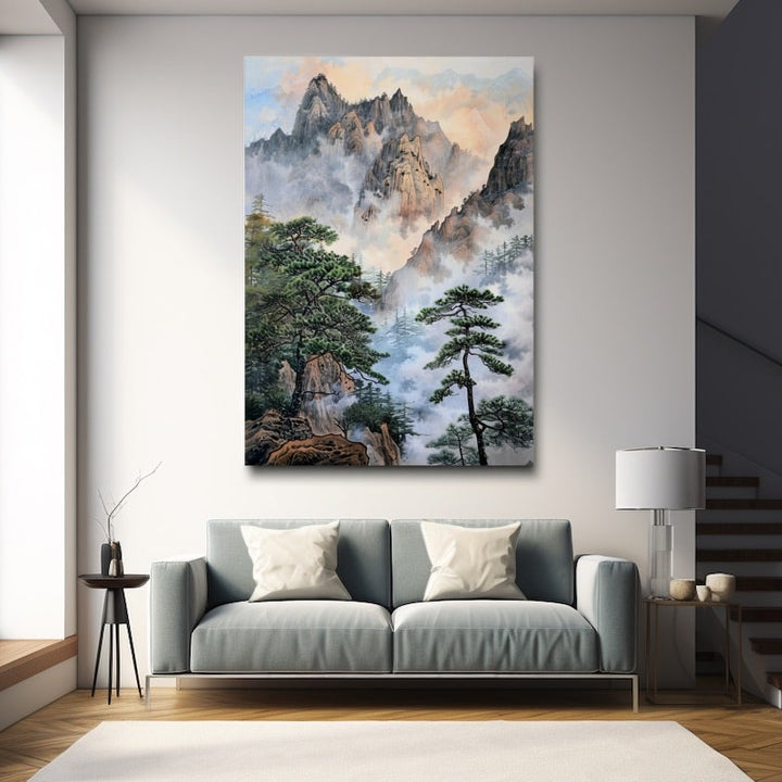 Peinture Chinoise Montagne, art mural décoration nature