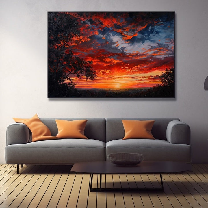 Peinture Ciel Coucher de Soleil, art mural décoration nature