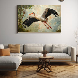Peinture Cigogne, art mural décoration nature