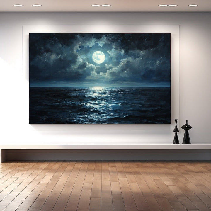 Peinture Clair de Lune sur la Mer, art mural décoration nature