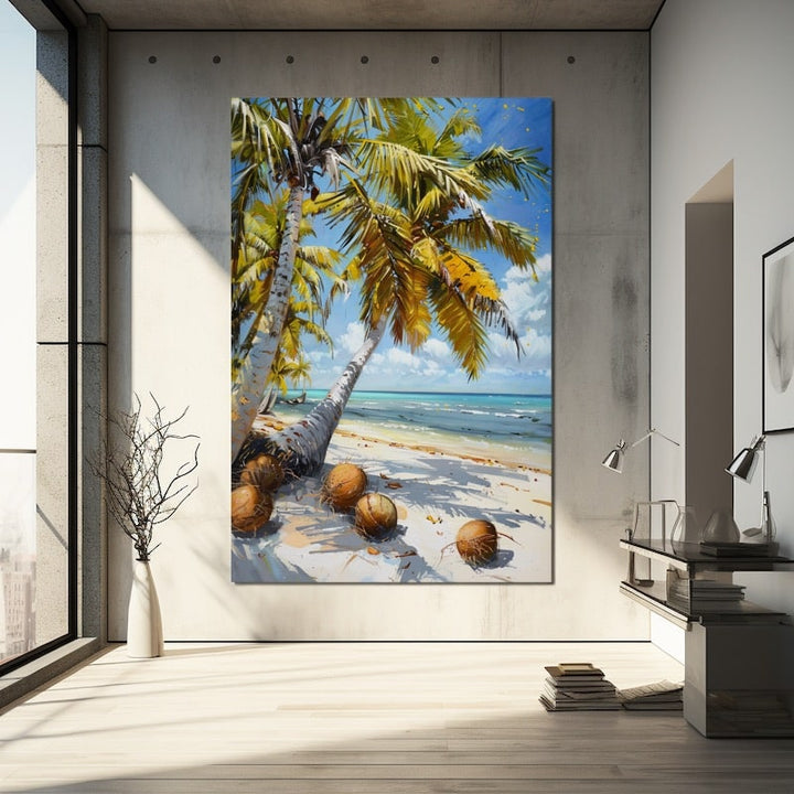Peinture Cocotier, art mural décoration nature