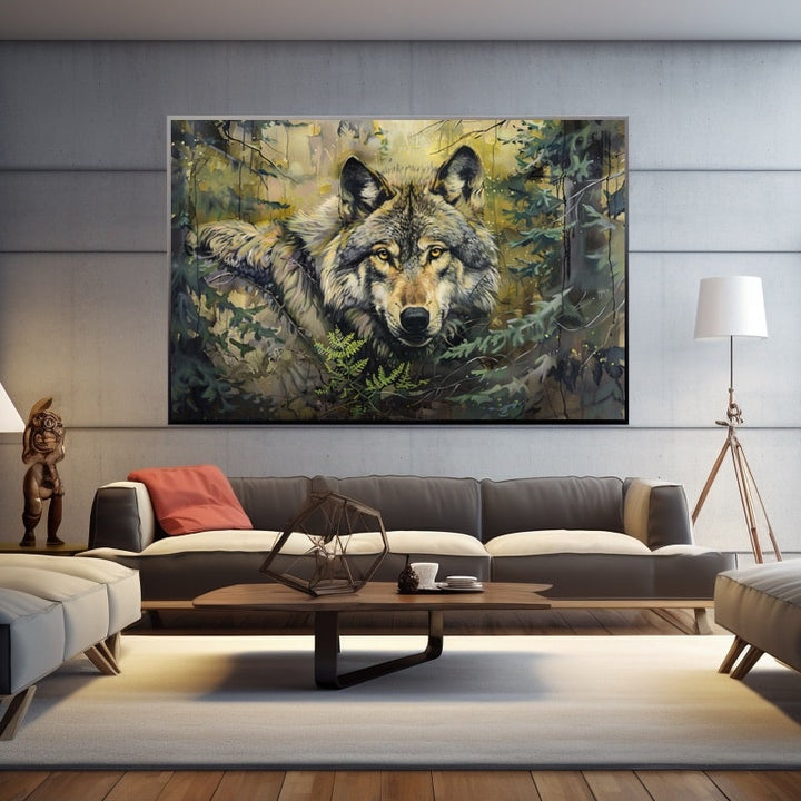 Peinture Contemporaine Loup, art mural décoration nature