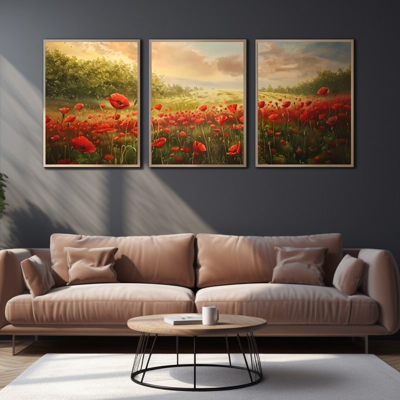 Peinture Coquelicots Triptyque