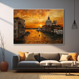Peinture Coucher de Soleil À Venise, art mural décoration nature