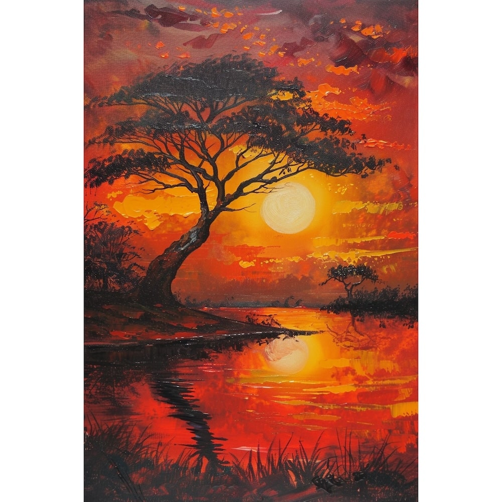 Peinture Coucher de Soleil en Afrique, art mural décoration nature