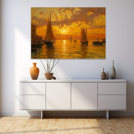 Peinture Coucher de Soleil Impressionniste, art mural décoration nature