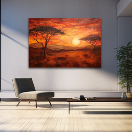 Peinture Coucher de Soleil Paysage Africain, art mural décoration nature