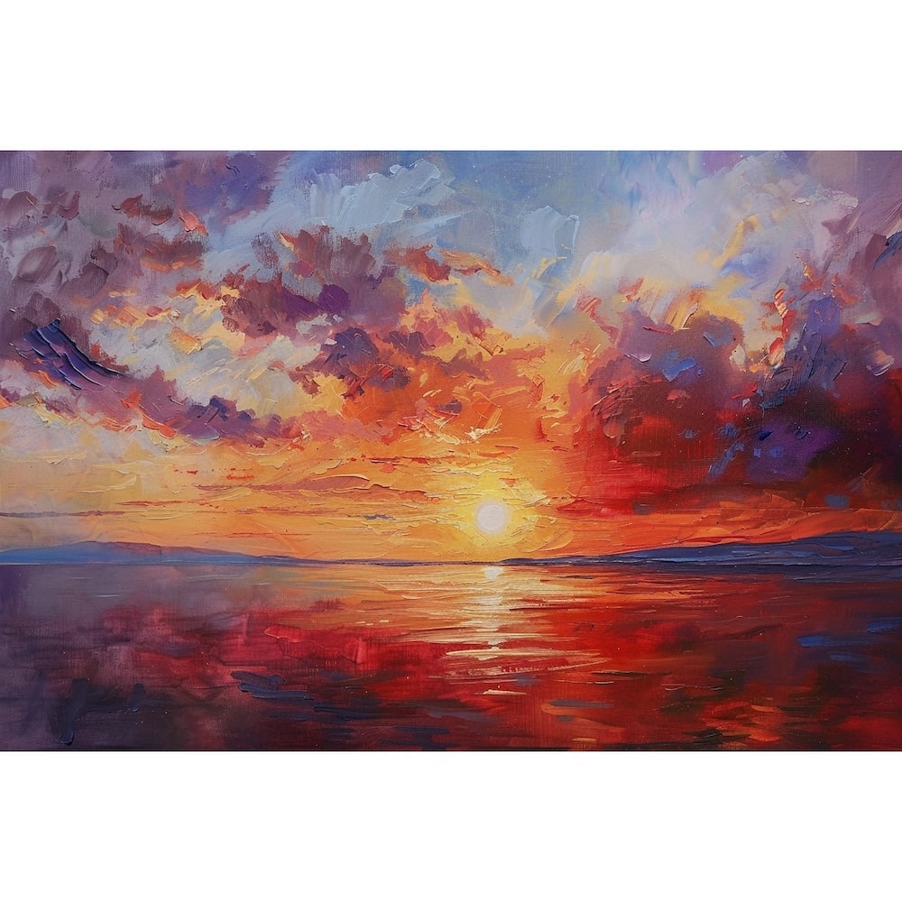 Peinture Coucher de Soleil Rouge, art mural décoration nature