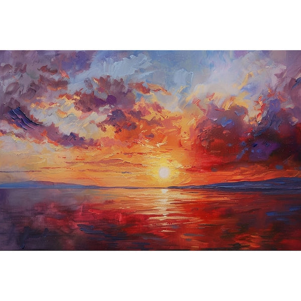 Peinture Coucher de Soleil Rouge, art mural décoration nature