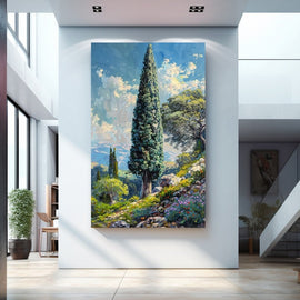 Peinture Cyprès, art mural décoration nature