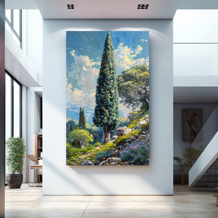 Peinture Cyprès, art mural décoration nature