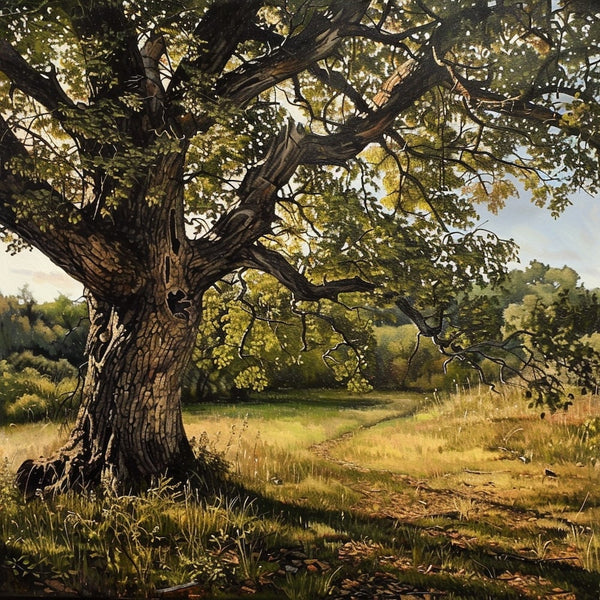 Peinture Arbre dans une Prairie Ensoleillée, art mural décoration nature