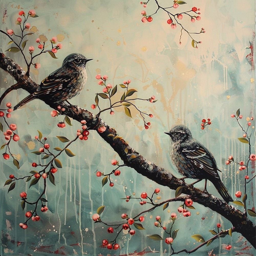 Peinture D Oiseaux Sur Une Branche