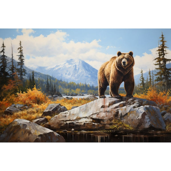 Peinture Ours en Montagne, art mural décoration nature
