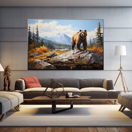 Peinture Ours en Montagne, art mural décoration nature