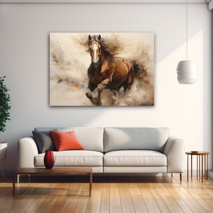 Cheval Lancé sur Fond Clair, art mural décoration nature
