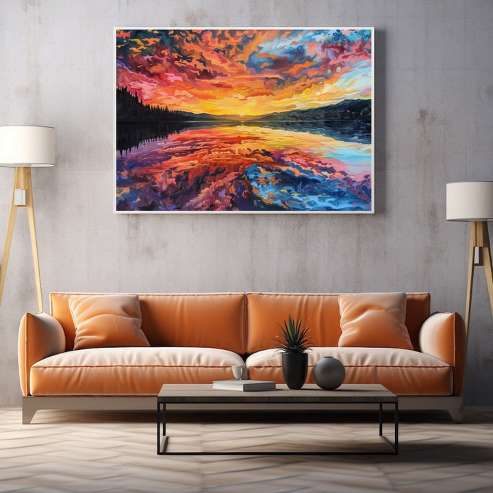 Peinture d'un Coucher de Soleil, art mural décoration nature