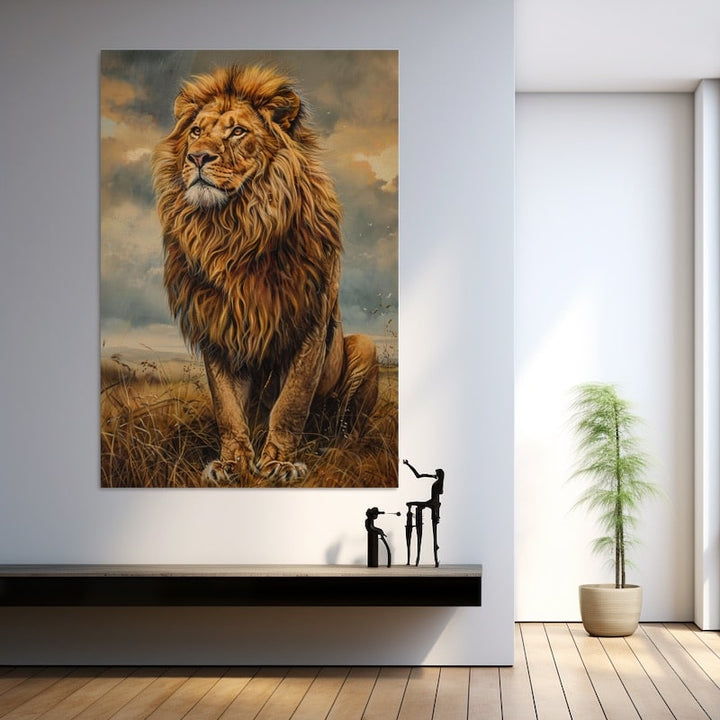 Peinture Lion dans la Savane, art mural décoration nature