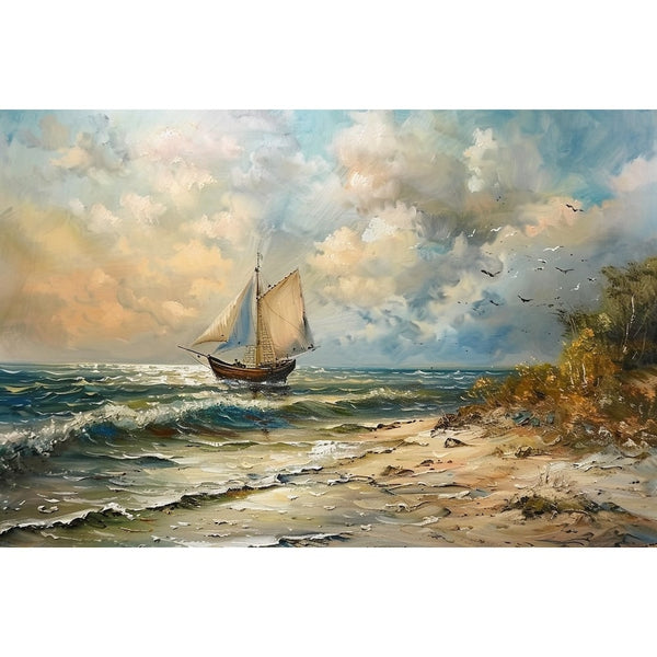 Peinture de Bateau en Mer, art mural décoration nature