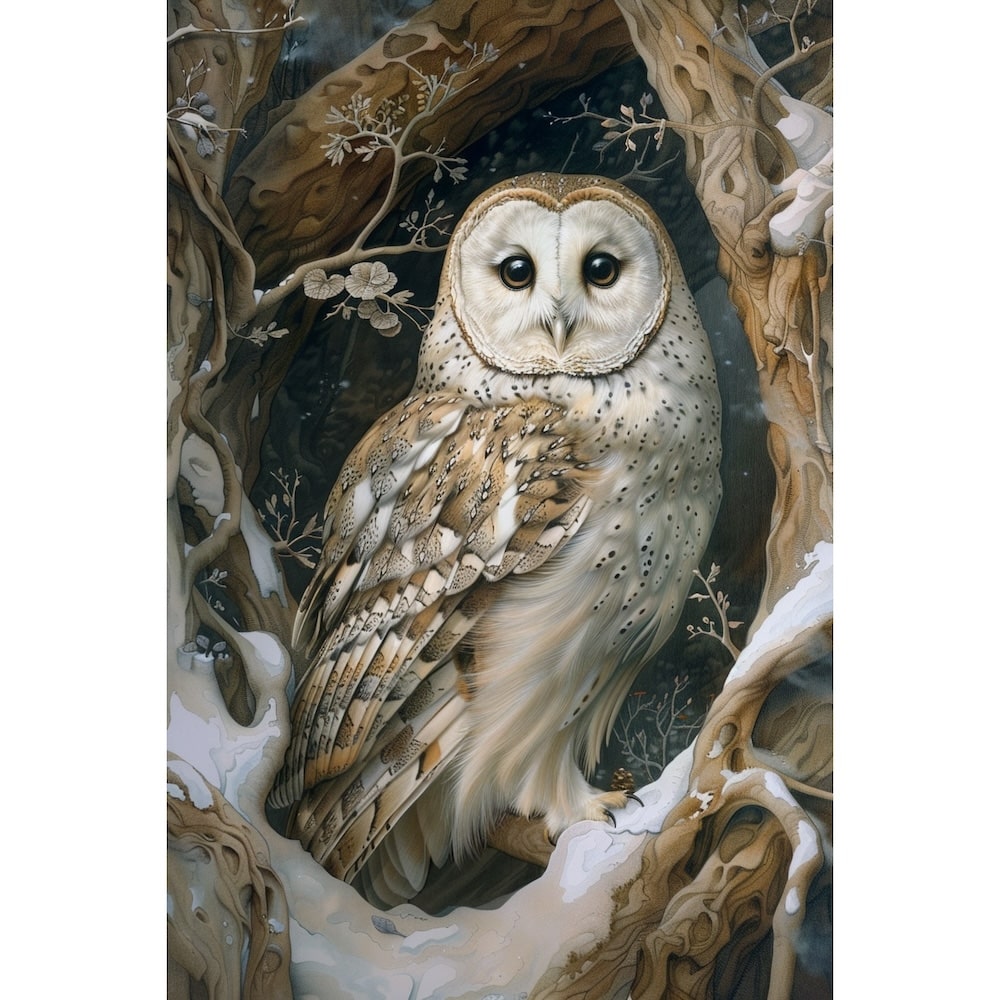 Peinture de Hibou, art mural décoration nature, vue 2