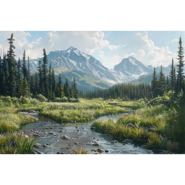 Peinture Classique Paysage de Montagne et Rivière, art mural décoration nature