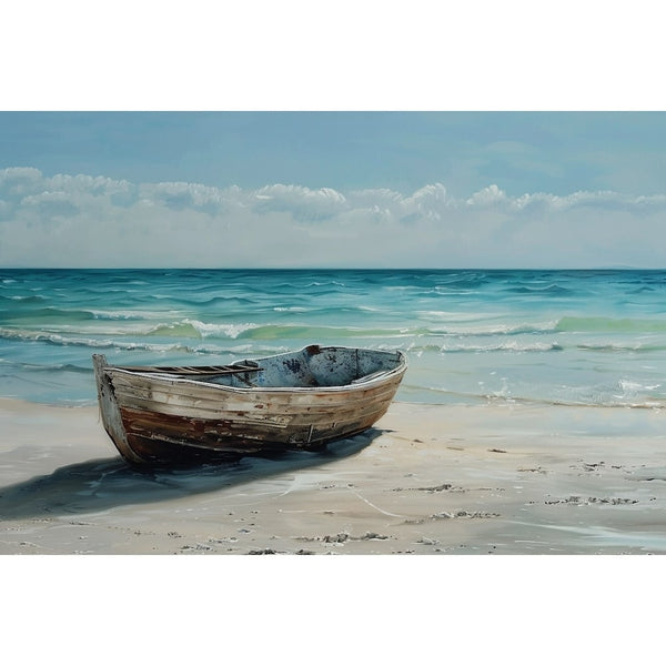 Peinture Barque sur Plage, art mural décoration nature
