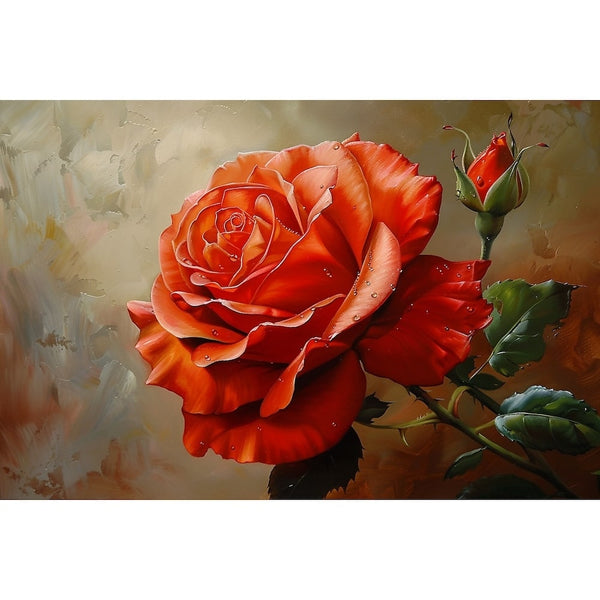 Peinture Rose Rouge en Gros Plan, art mural décoration nature