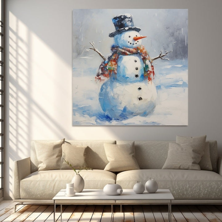Peinture Bonhomme de Neige Joyeux, art mural décoration nature