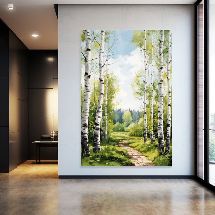Peinture de Bouleaux, art mural décoration nature