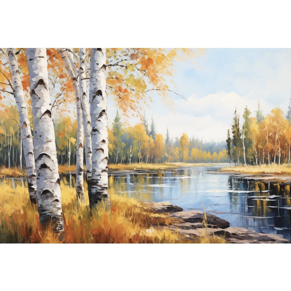 Peinture de Bouleaux en Automne, art mural décoration nature