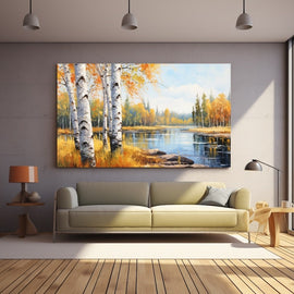 Peinture de Bouleaux en Automne, art mural décoration nature