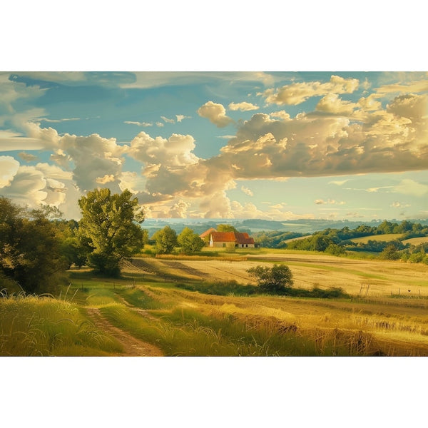 Peinture de la Campagne Plaine au Printemps, art mural décoration nature