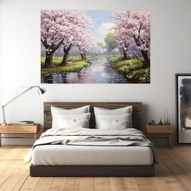 Peinture de Cerisier en Fleur, art mural décoration nature