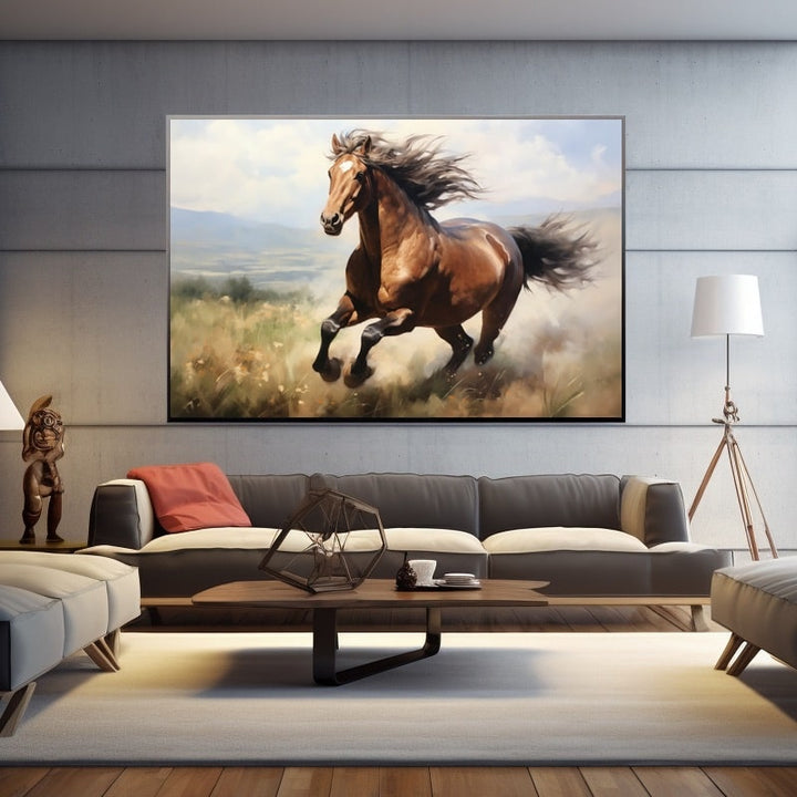 Peinture de Cheval Au Galop, art mural décoration nature
