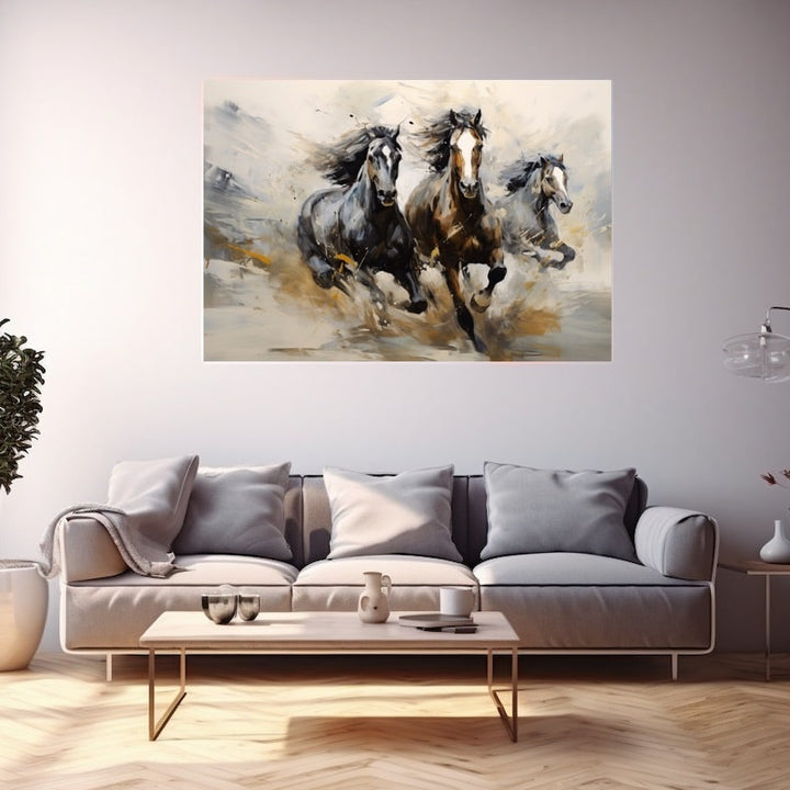 Peinture de Chevaux Abstrait, art mural décoration nature