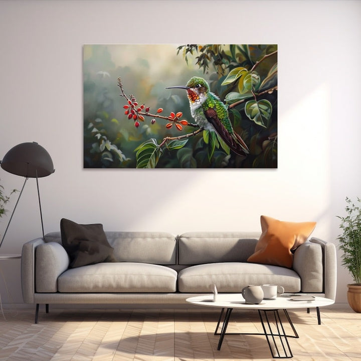 Peinture de Colibri, art mural décoration nature