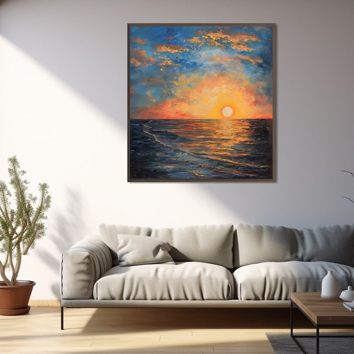 Peinture de Coucher de Soleil sur la Mer, art mural décoration nature