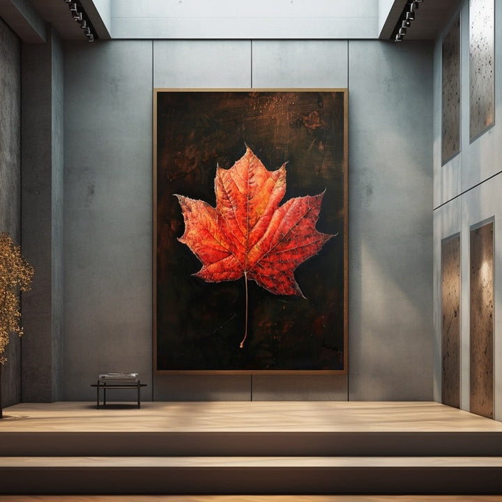 Peinture de Feuille D'Automne, art mural décoration nature