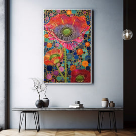 Peinture avec des Fleurs Colorées à Pois, art mural décoration nature