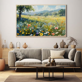 Peinture Fleurs des Champs aux Teintes Rouges et Orangées, art mural décoration nature