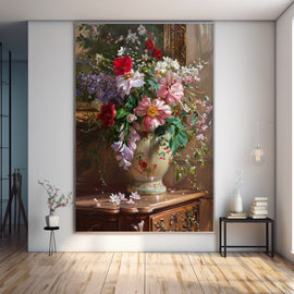 Peinture Fleurs dans un Vase Blanc aux Pivoines Roses, art mural décoration nature