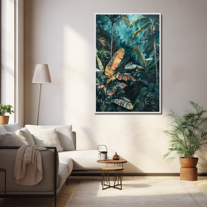 Peinture Jungle Feuilles de Bananier, art mural décoration nature