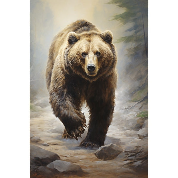 Peinture Grizzly en Marche, art mural décoration nature