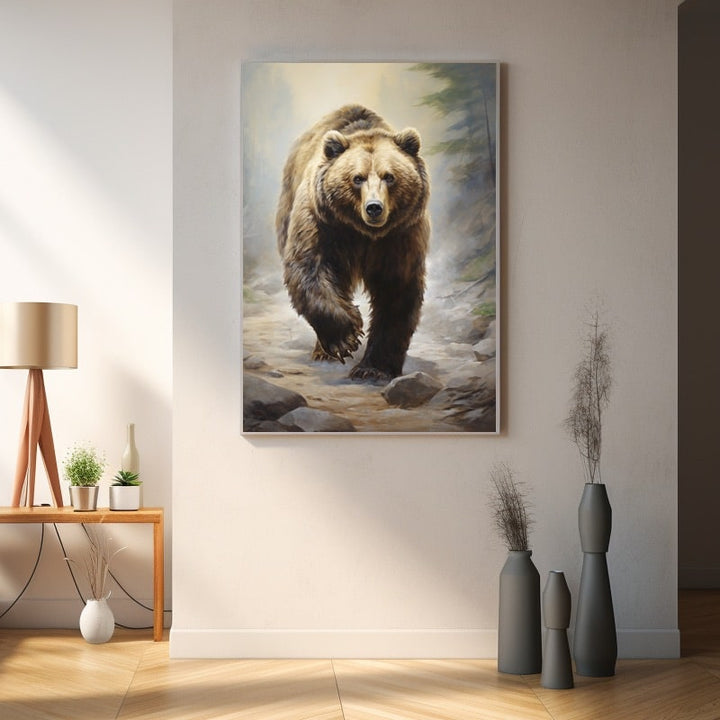 Peinture Grizzly en Marche, art mural décoration nature