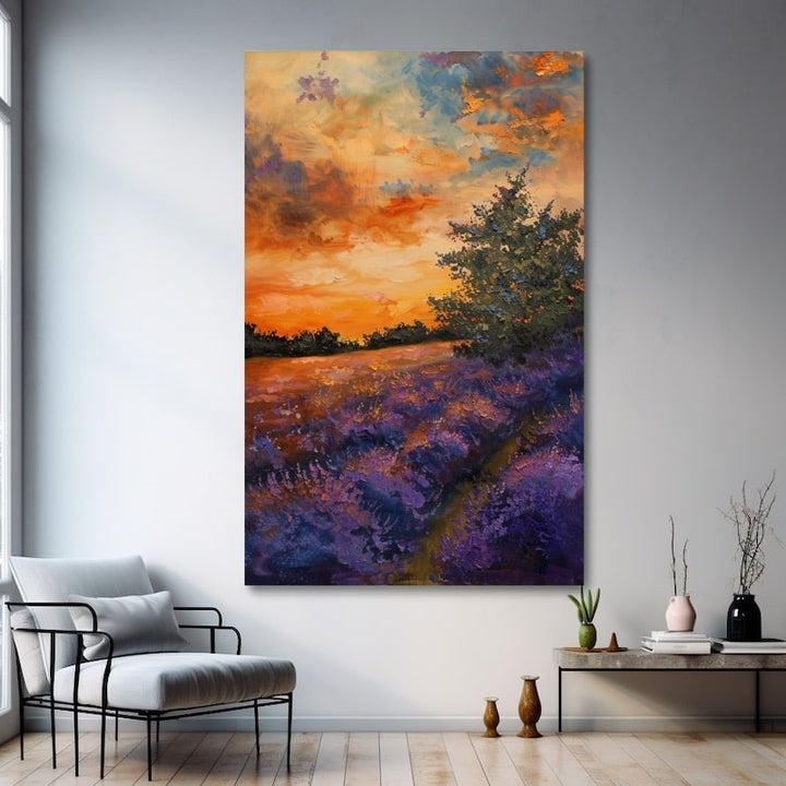 Peinture de Lavandes, art mural décoration nature