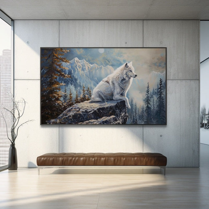 Peinture de Loup Blanc, art mural décoration nature
