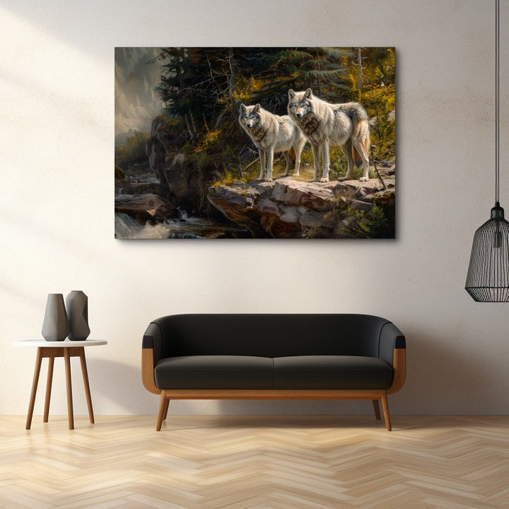 Peinture de Loups, art mural décoration nature