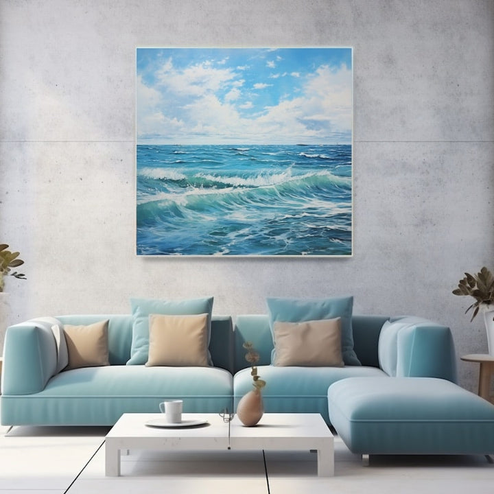 Peinture Mer d'Azur en Plein Jour, art mural décoration nature